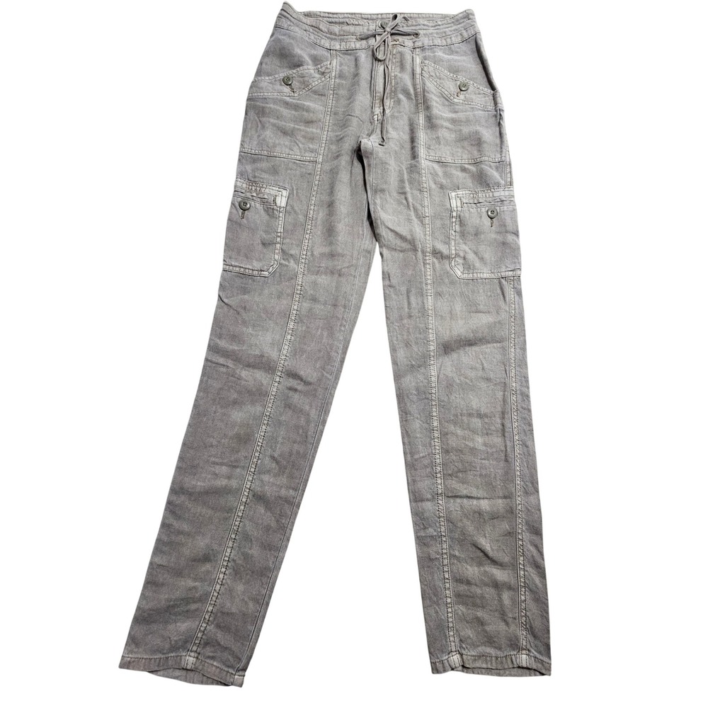 American Eagle Cargo Pants 4 Long Gray Linen Blend Drawstring Utility Trouser